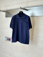 Louis Vuitton navy short-sleeve polo shirt with button placket and chest pocket