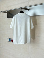 White short-sleeve polo shirt with back yoke and button placket