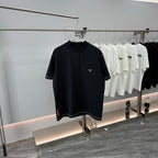 Prada short-sleeve T-shirt, dark navy, crew neck, chest pocket, triangular logo patch