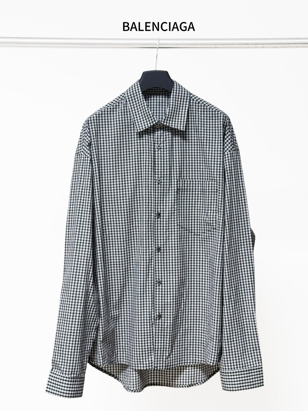 Balenciaga checkered button-up shirt with long sleeves, front button placket