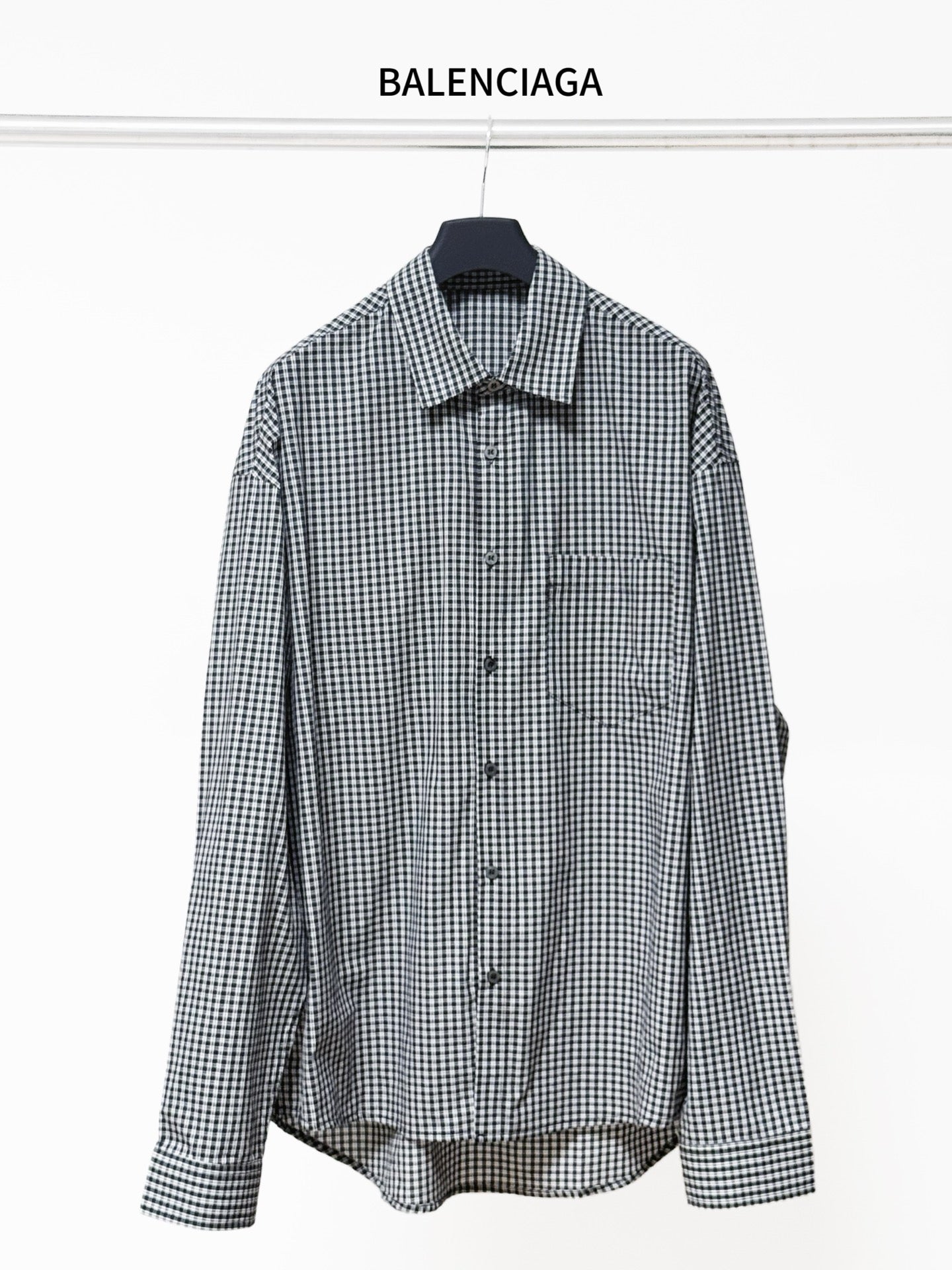Balenciaga checkered button-up shirt with long sleeves, front button placket