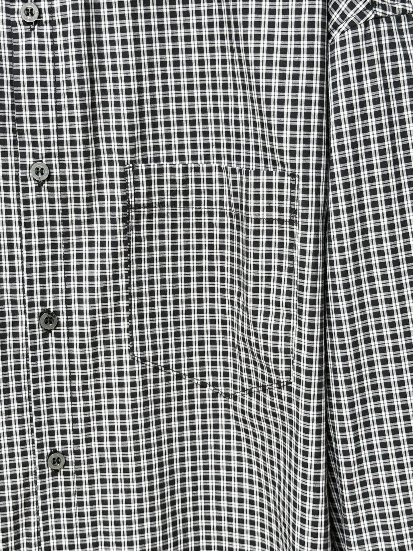Checkered shirt front panel with button placket and patch pocket