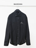 Dark long-sleeve button-up shirt with point collar, button front, BALENCIAGA logo