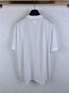 White crewneck T-shirt back view, plain with small triangular neckline detail