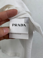 White T-shirt with PRADA label tag at neckline