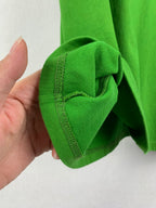 Prada short-sleeve T-shirt in bright green, sleeve cuff seam close-up