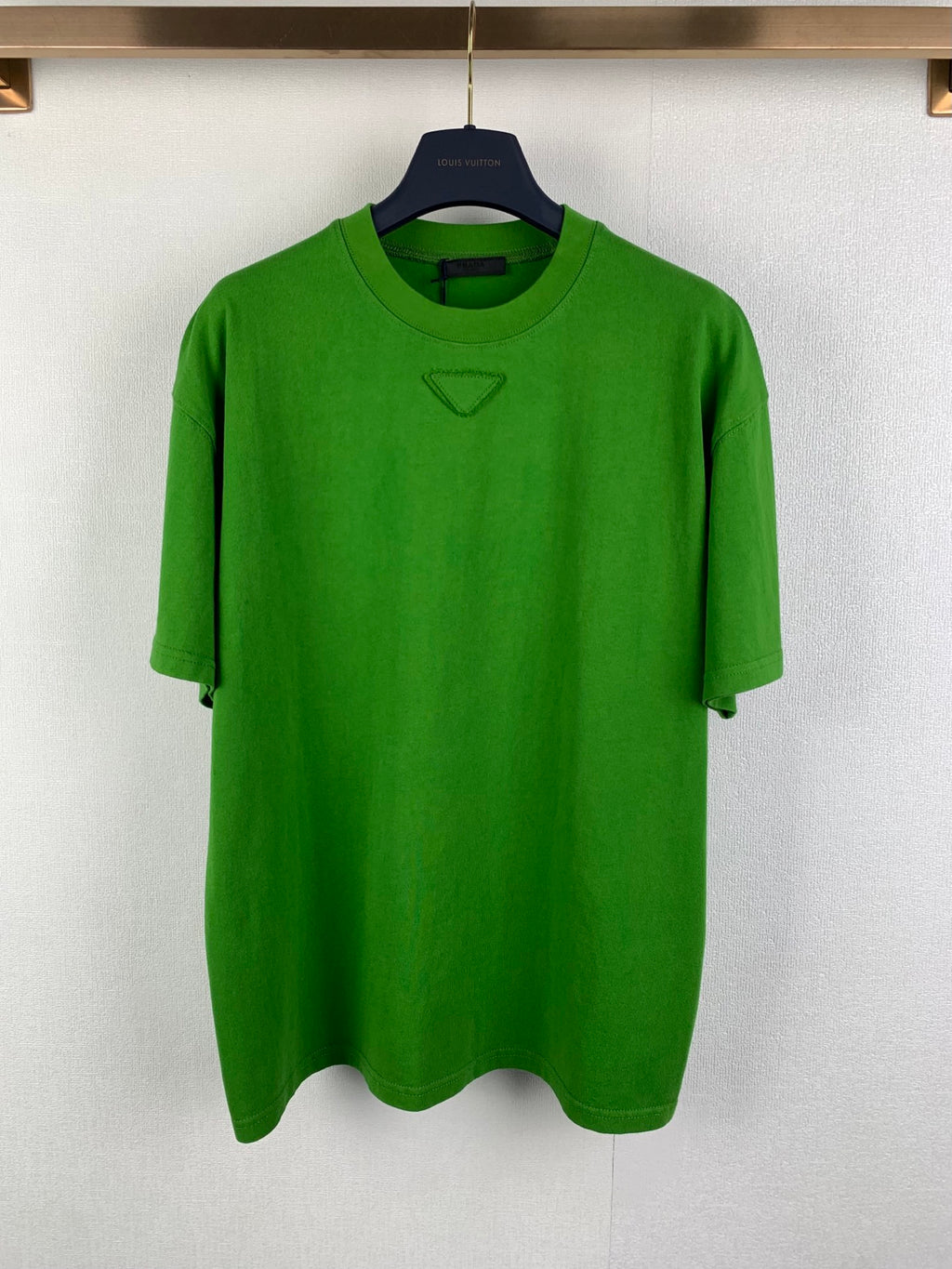 Prada short-sleeve T-shirt in bright green, crew neck with small triangular logo