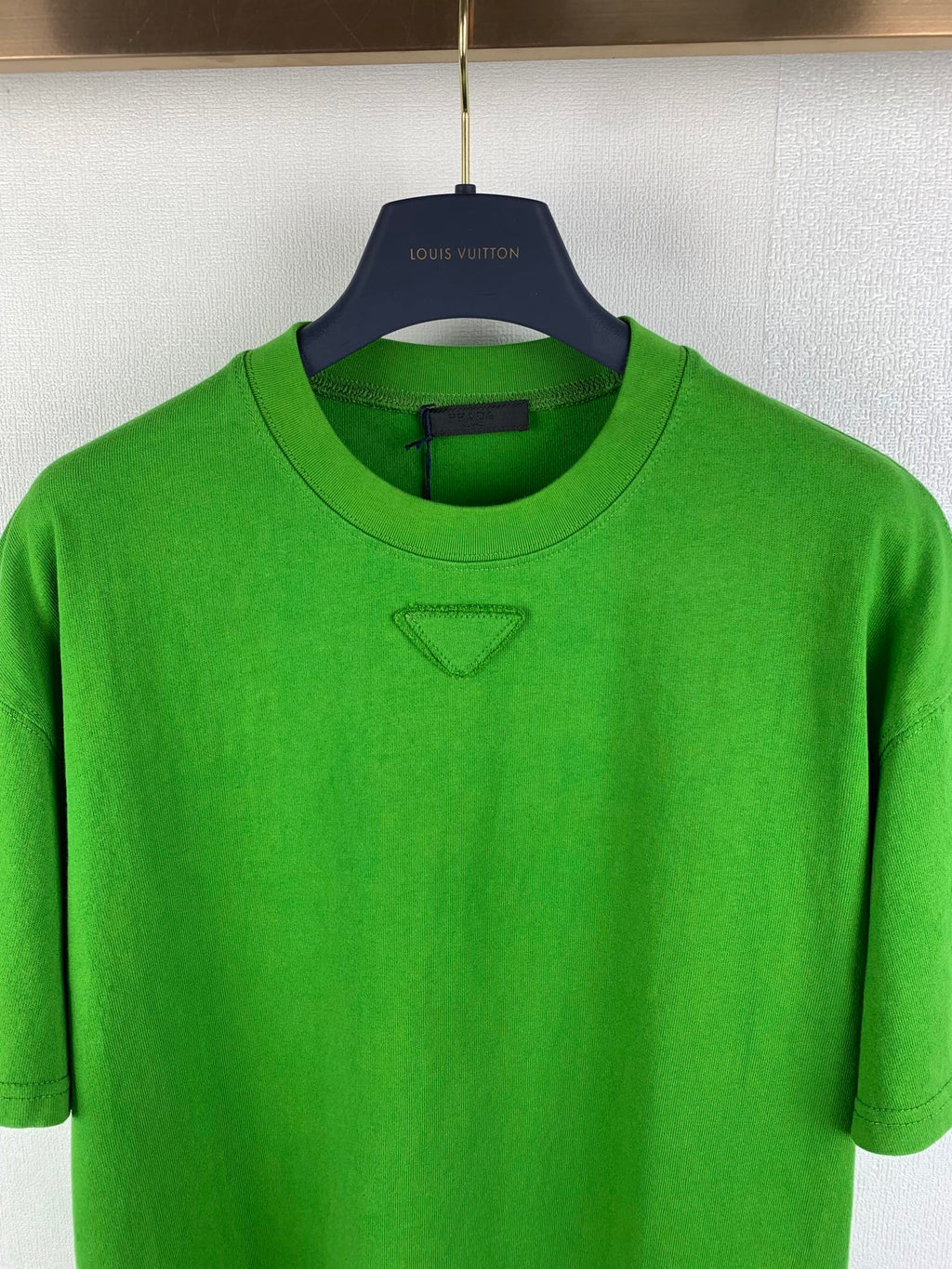 Prada short-sleeve T-shirt in bright green, chest logo detail and crew neckline