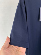Navy Prada T-shirt sleeve hem with visible stitching