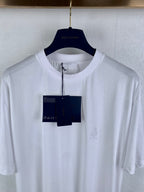White crew-neck short-sleeve T-shirt with subtle chest embroidery