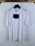 White crew-neck short-sleeve T-shirt with PRADA logo detail