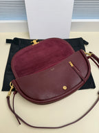 Celine crossbody bag, burgundy suede-like panel with front flap