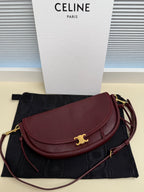 Celine crossbody bag, burgundy leather with gold clasp and flap front