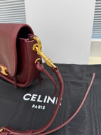 Celine crossbody bag top, gold clasp hardware and burgundy leather strap