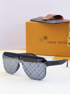 Gray monogram sunglasses with dark frame and tinted lenses