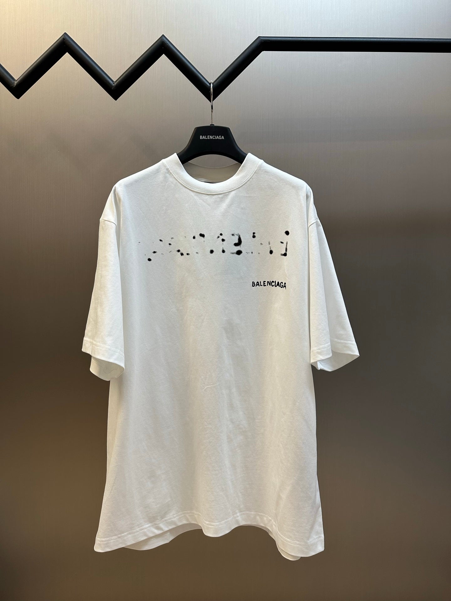 Balenciaga T-shirt in white with front splatter graphic and BALENCIAGA logo