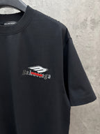 Black crewneck T-shirt with chest graphic logo print