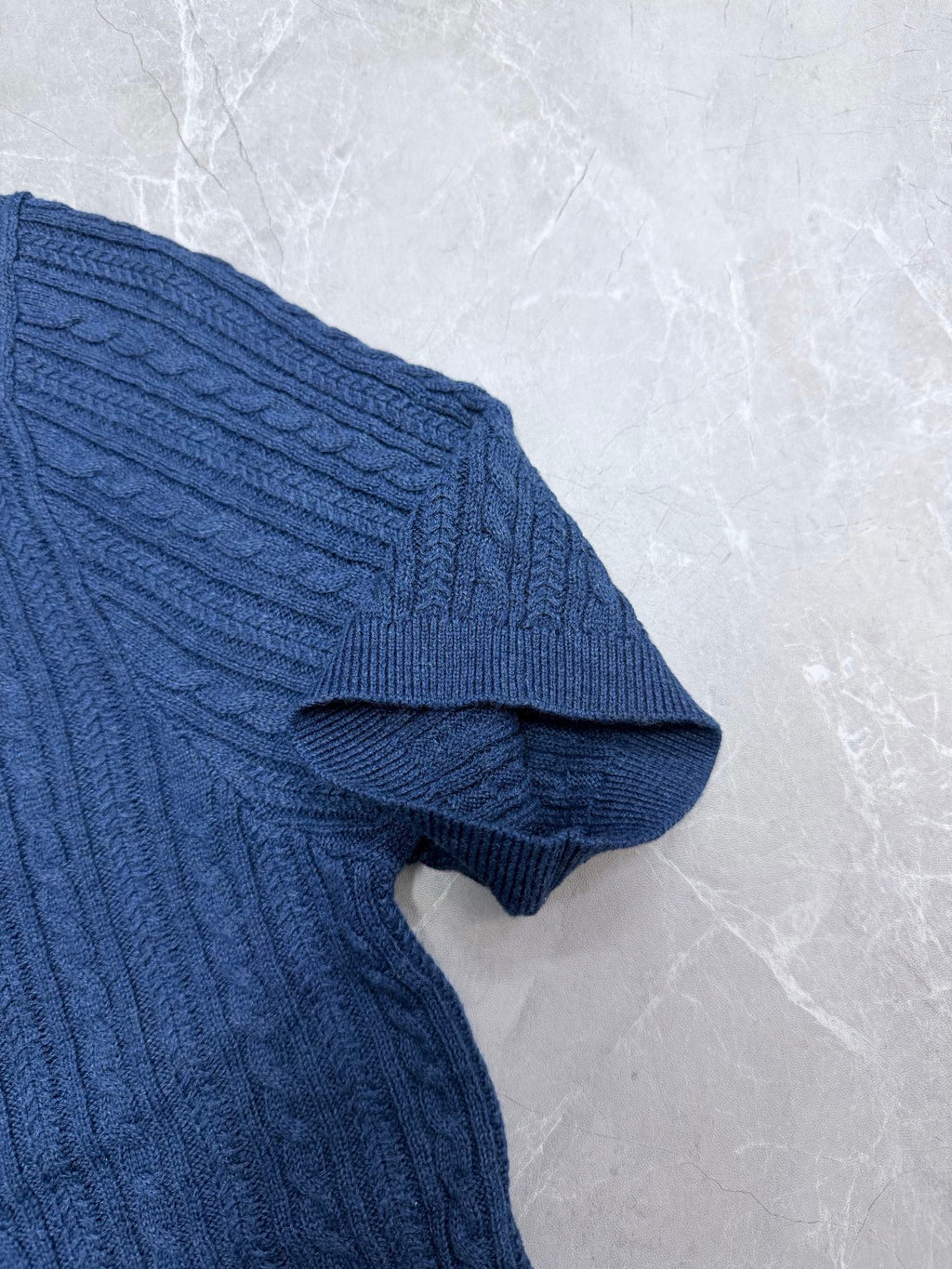 Ralph Lauren blue cable-knit polo shoulder with ribbed cuff