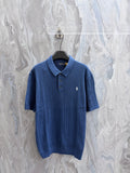 Ralph Lauren cable-knit polo shirt in blue with button placket and ribbed collar