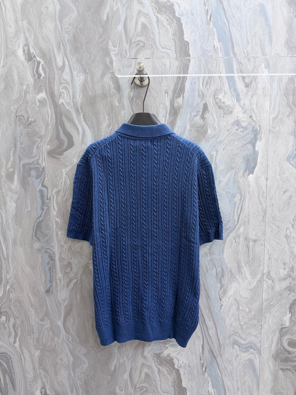 Ralph Lauren cable-knit polo shirt back in blue with ribbed collar