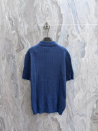 Ralph Lauren cable-knit polo shirt back in blue with ribbed collar