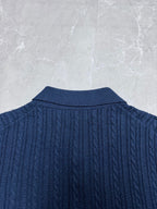 Ralph Lauren blue cable-knit polo shirt back with ribbed collar