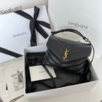 YSL Saint Laurent quilted leather shoulder bag, black, with curved strap