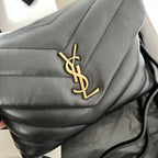 YSL Saint Laurent black leather flap with gold YSL logo detail