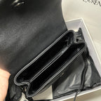 Leather shoulder bag with silver-tone hardware and strap, dark gray-black