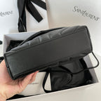 Top-zip leather shoulder bag with adjustable strap, dark gray-black