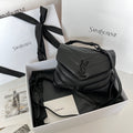 YSL quilted leather shoulder bag with clasp, dark gray-black