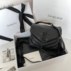 YSL quilted leather shoulder bag with clasp, dark gray-black