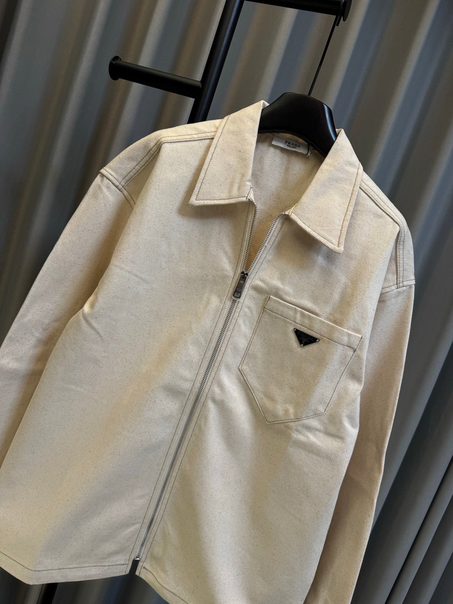 Prada beige canvas jacket with chest flap pocket and front zipper