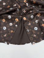Louis Vuitton short-sleeve shirt, dark monogram print with colorful floral motifs, open placket