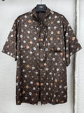 Louis Vuitton short-sleeve button shirt, dark monogram print with colorful florals