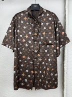 Louis Vuitton short-sleeve button shirt, dark monogram print with colorful florals