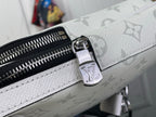 White Louis Vuitton monogram bag zipper with metal logo pull