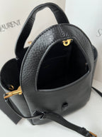 YSL leather mini tote bag, black top opening with gold-tone clasp and inner lining.