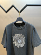 Versace T-shirt, dark heather gray, crew neck, large Medusa graphic on front