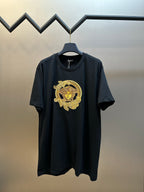 Versace black short-sleeve T-shirt with gold Medusa crest front print