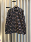 Long-sleeve jacket in dark navy with Louis Vuitton monogram print, button front and collar