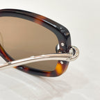 Bottega Veneta sunglasses temple, tortoise frame with silver metal hinge