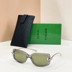 Bottega Veneta sunglasses, silver frames with olive green lenses and gold hardware