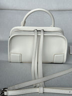 Loewe white leather handbag with top handles and front zip pockets