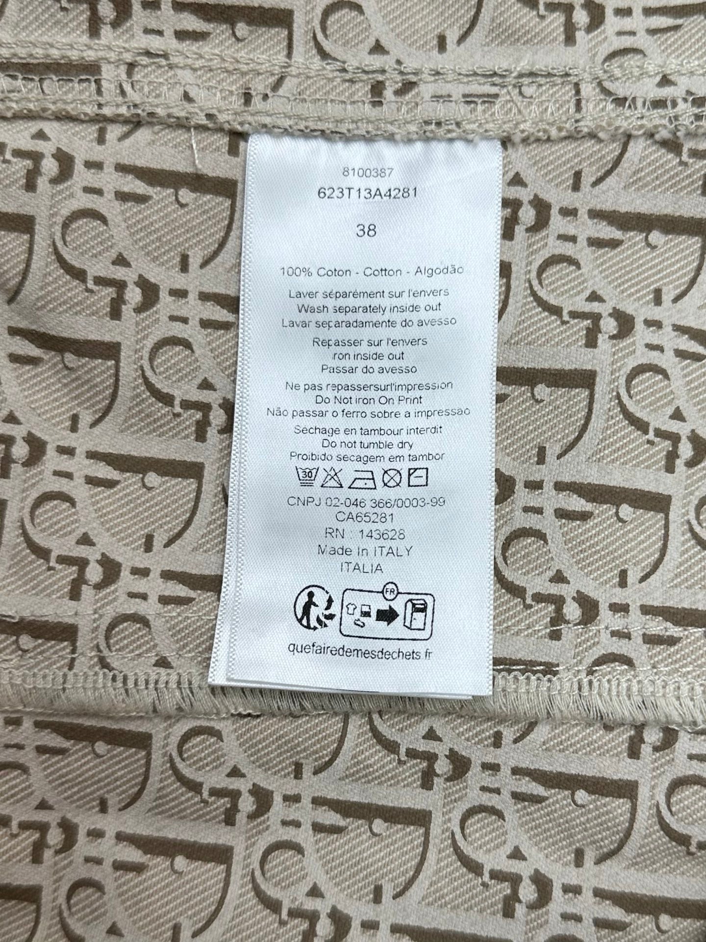 Dior hooded jacket care label sewn inside hem