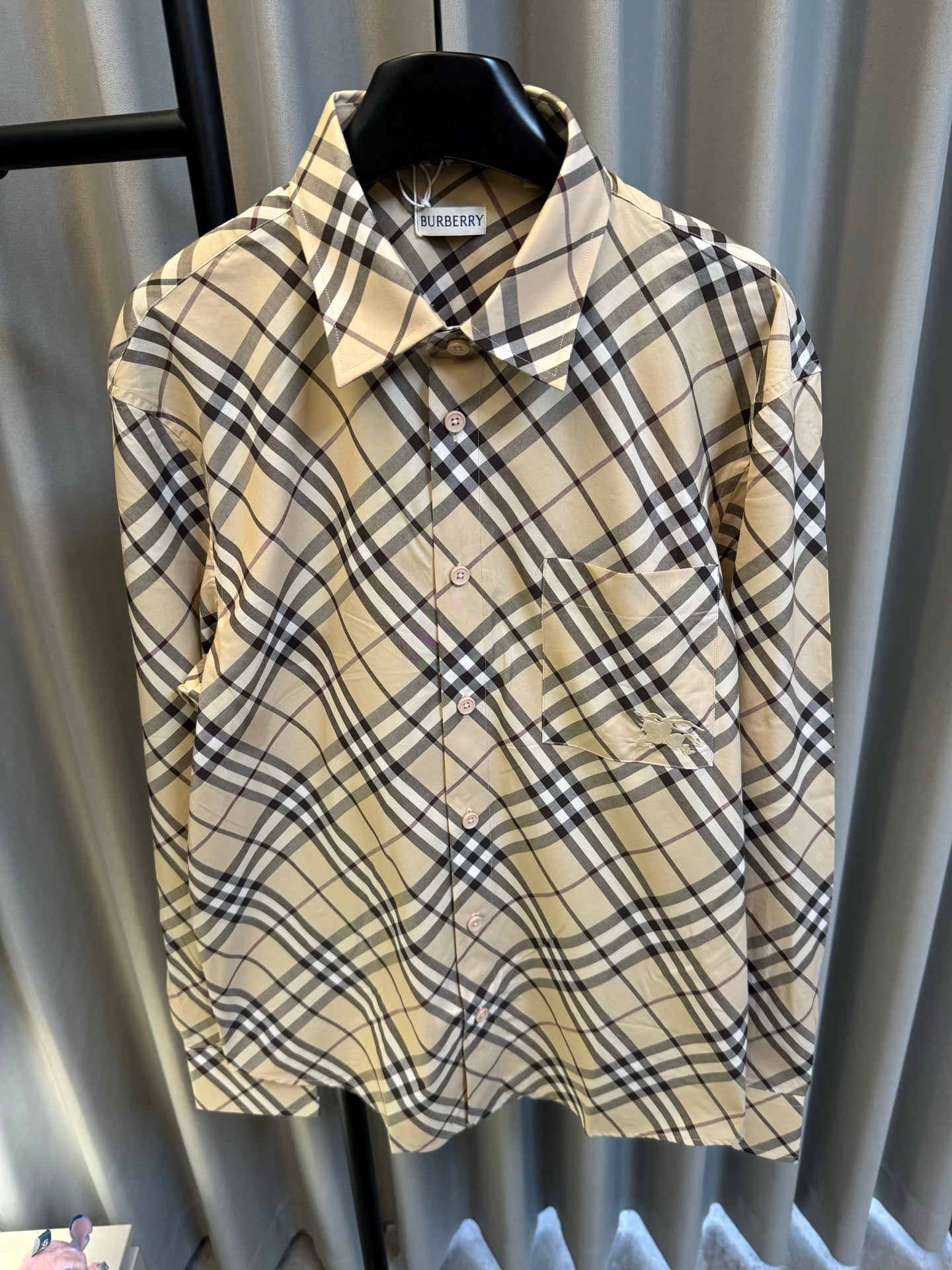 Burberry plaid long-sleeve shirt with chest pocket and button front