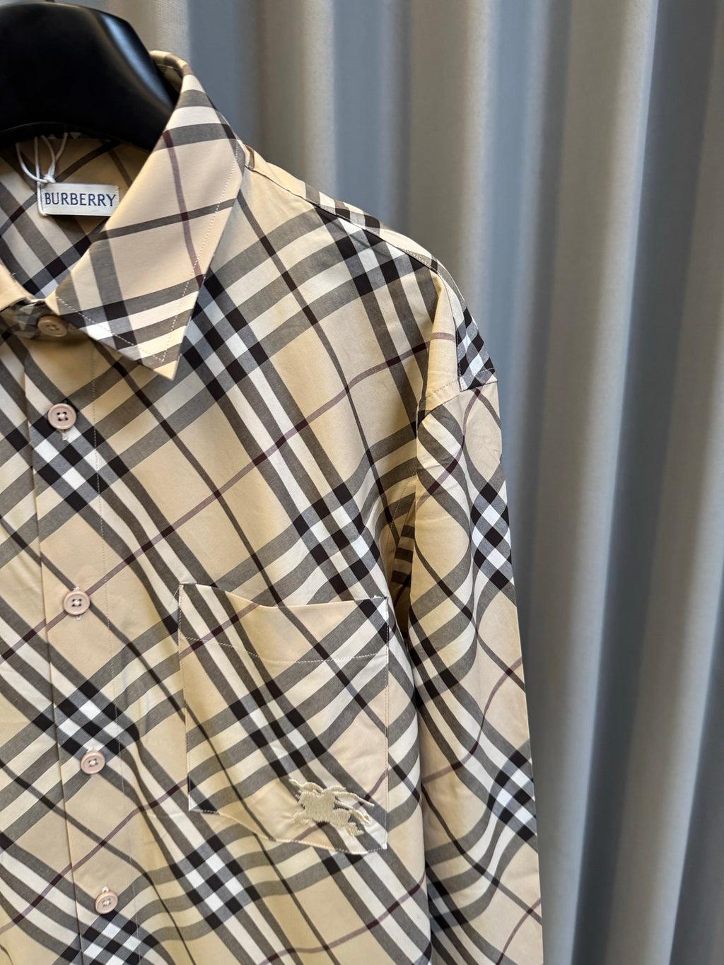 Burberry plaid long-sleeve shirt sleeve with button cuff detail