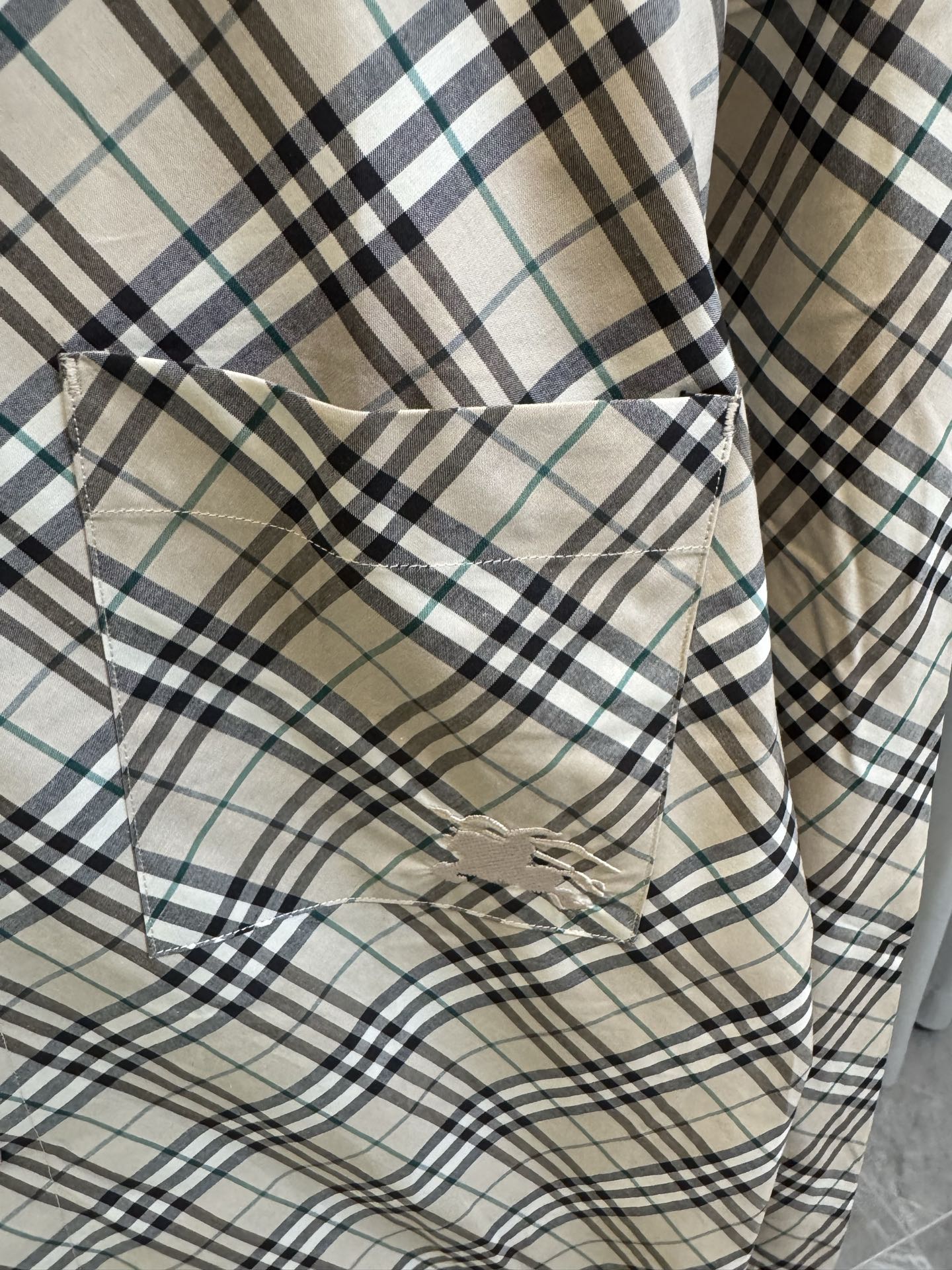 Burberry plaid shirt chest pocket with stitched flap