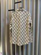 Burberry plaid button-up shirt, back view with yoke and hanging loops