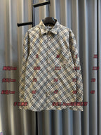 Burberry plaid long-sleeve button-up shirt with embroidered icon pattern